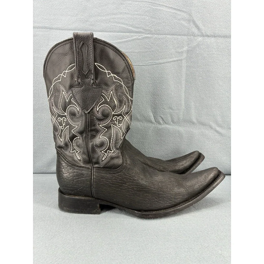 D’Alcala Handmade Black Leather Western Cowboy Boots Men’s 8.5 Square Toe Mexico